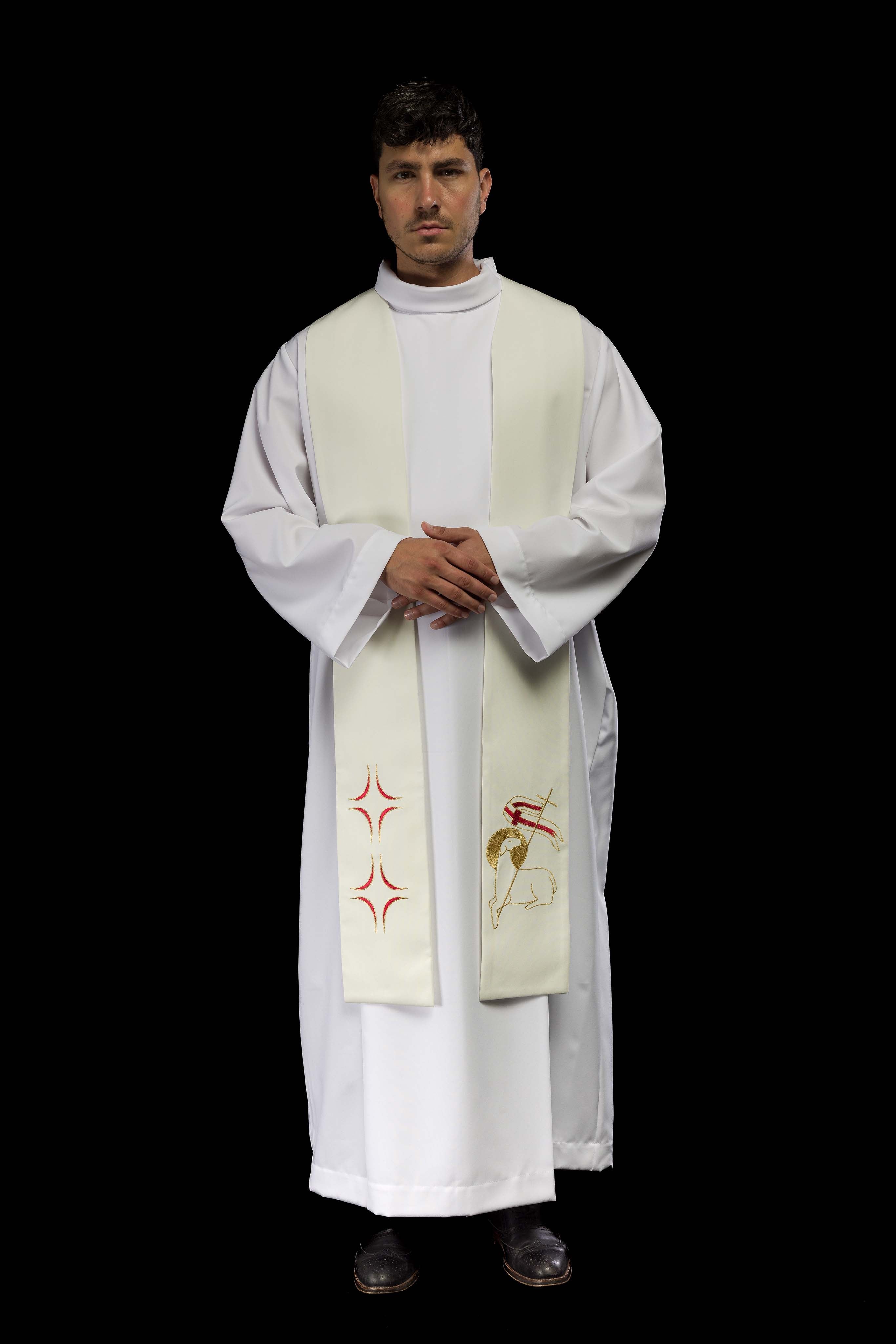 Estola Sacerdotal com Bordado da Cruz e Cordeiro