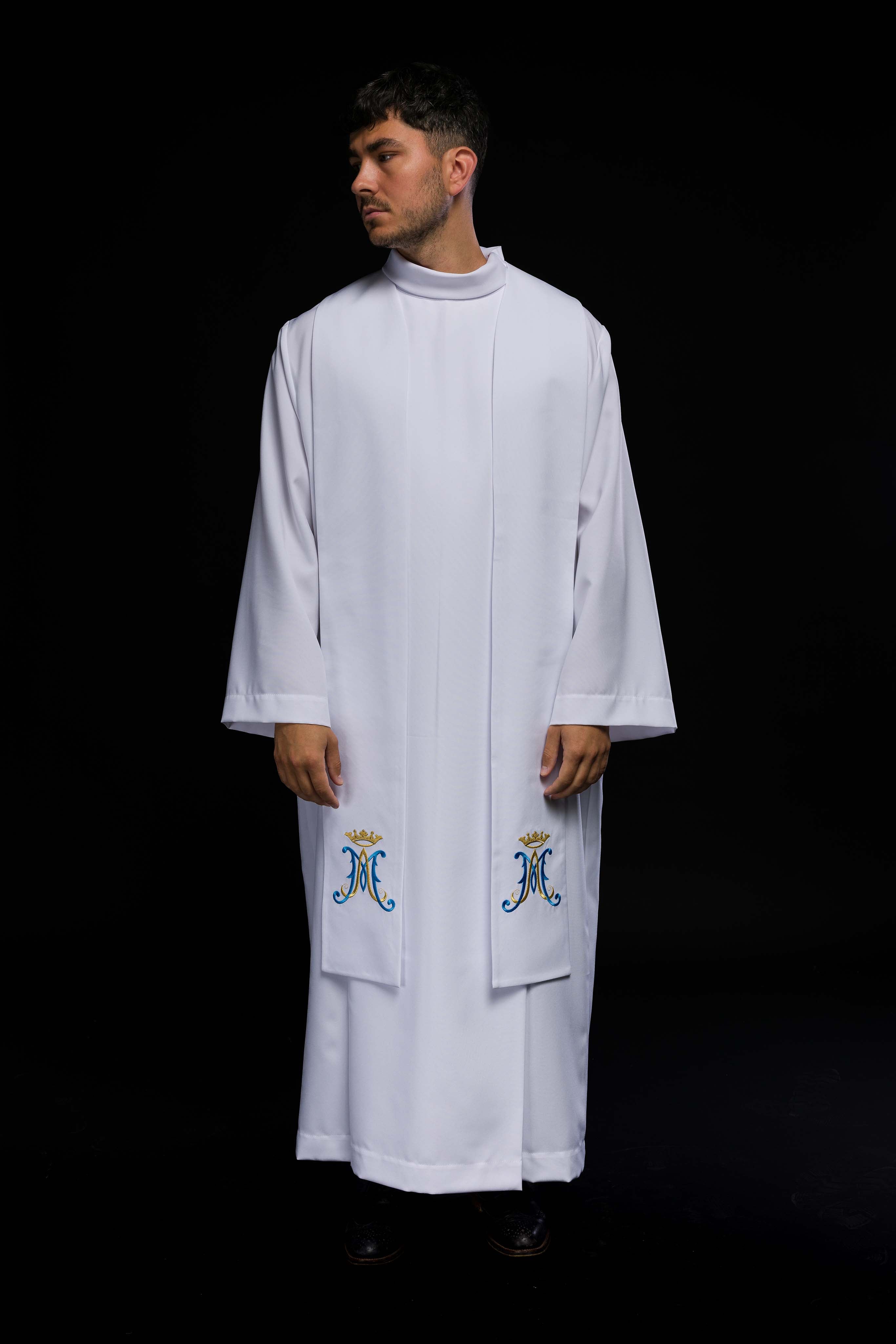 Estola sacerdotal bordada branca mariana