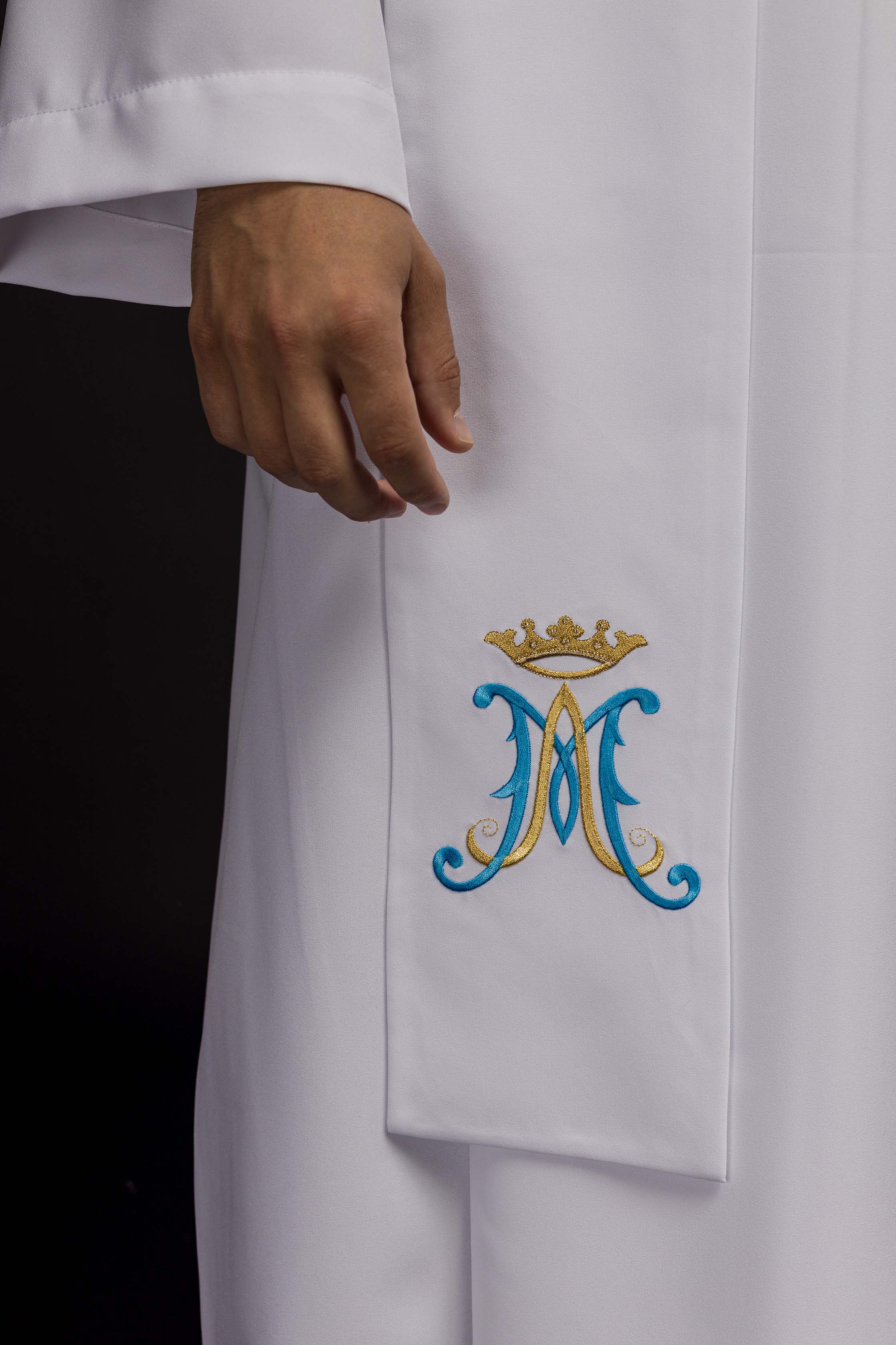 Estola sacerdotal bordada branca mariana