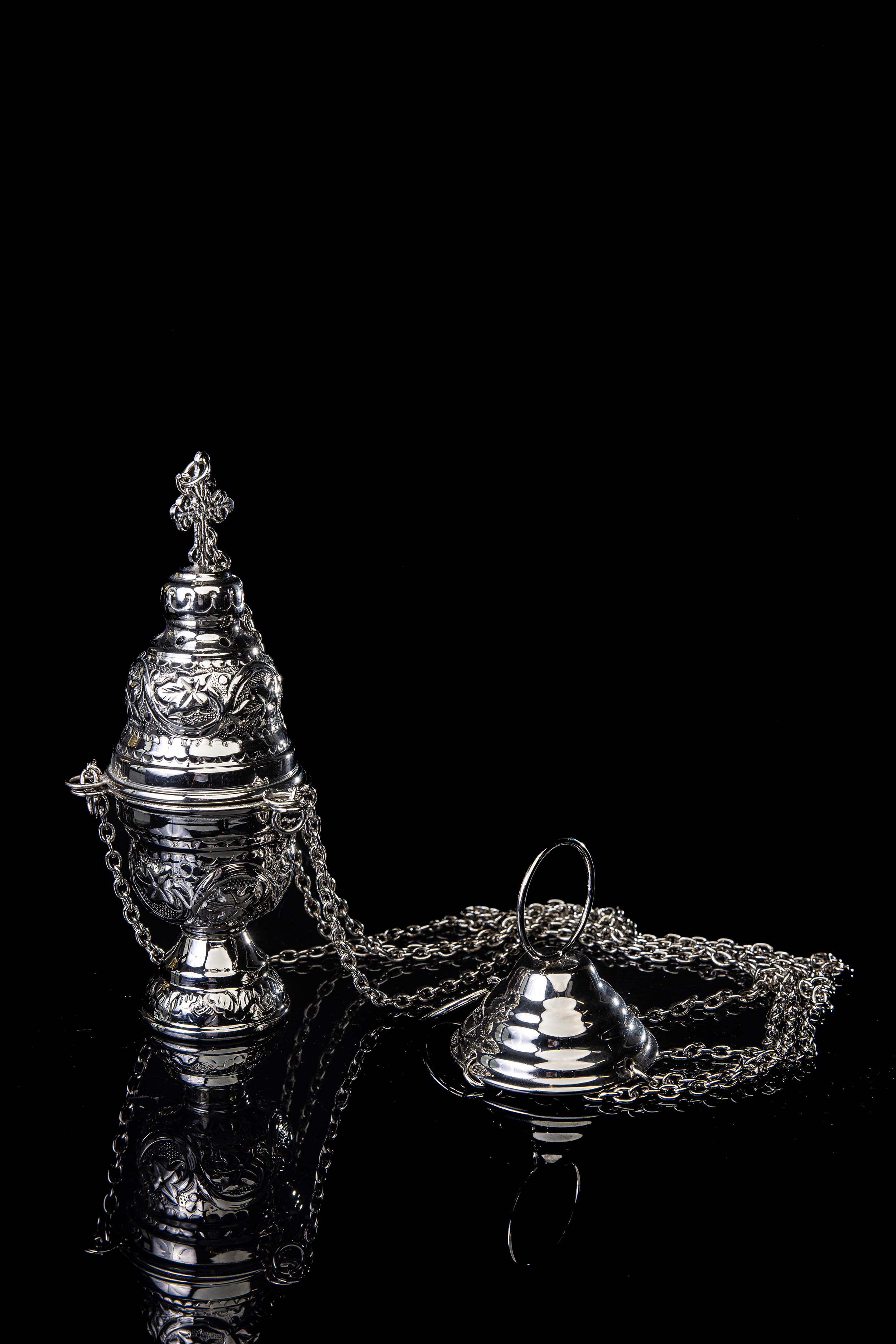 Queimador de incenso - latão - níquel - 19 cm