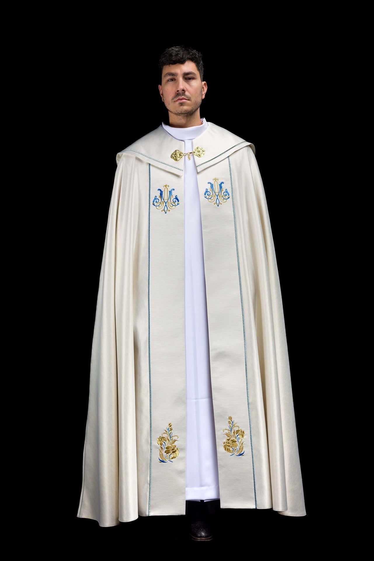 Capa bordada mariana en color ecru KDT/3043/05/54 ECRU 150CM - CASULLAS.ES