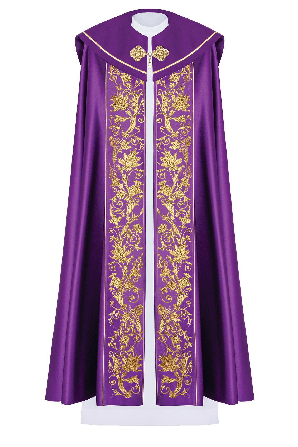 Capa pluvial morada con bordado Cáliz KKP/013/03/20 FIOLET SAT. POMPON 145cm - CASULLAS.ES