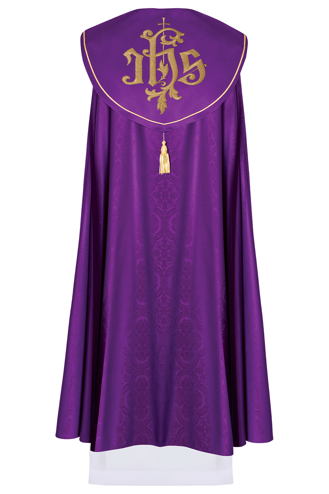 Capa pluvial violeta con IHS dorado KDT/3047/03/20 145CM - CASULLAS.ES