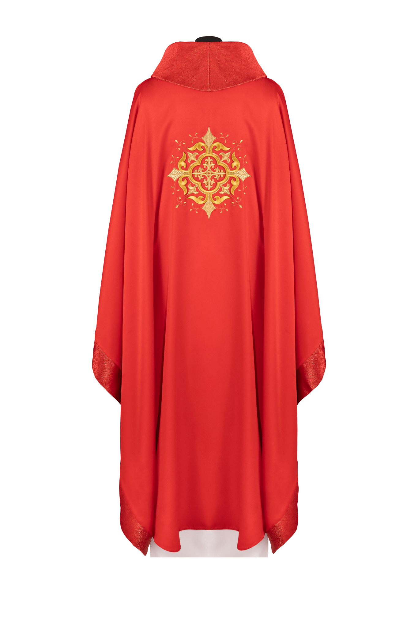 Casulla litúrgica roja con motivo bordado de cruz y acabado elaborado KDT/7021/02/53 - CASULLAS.ES