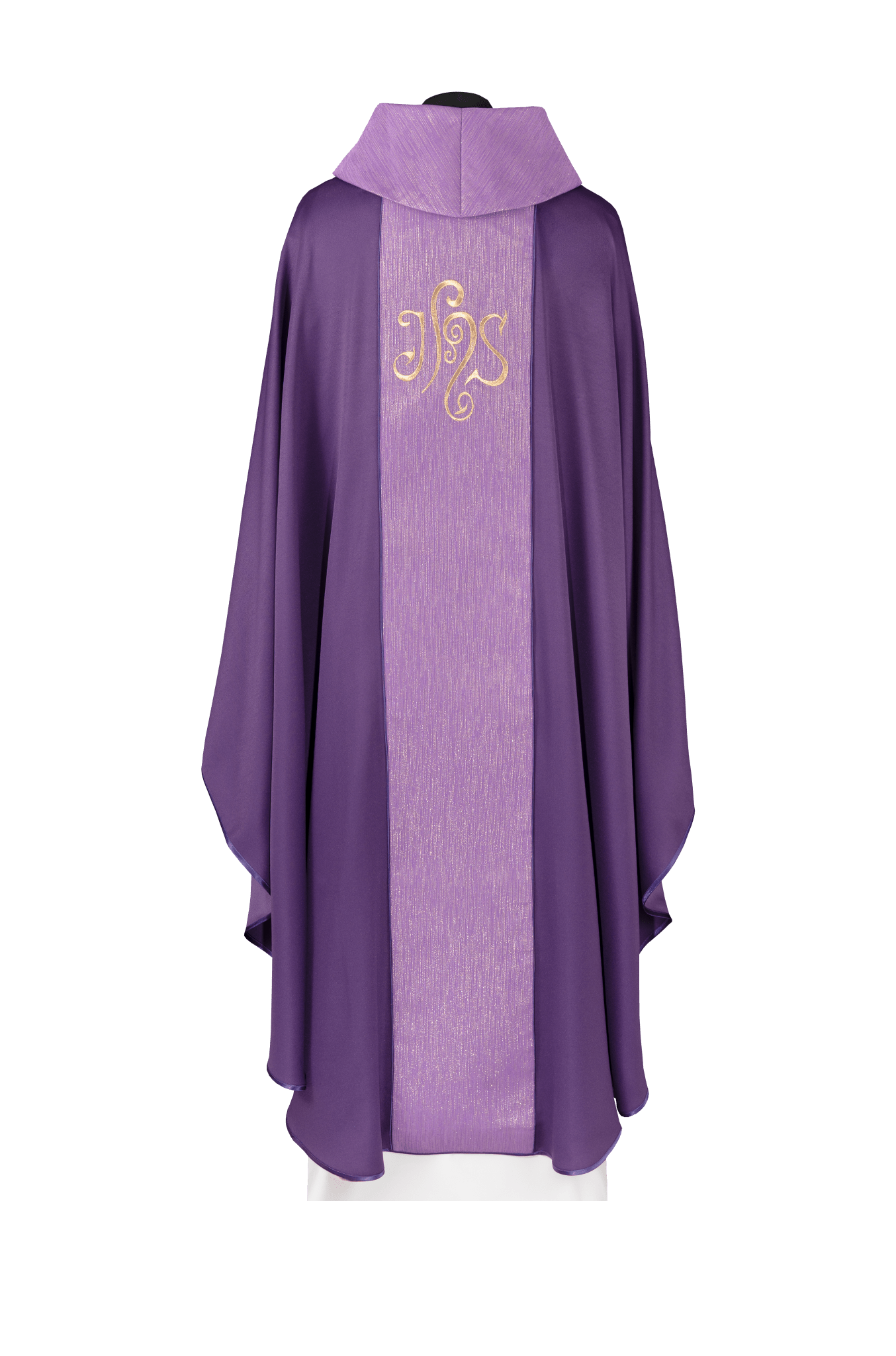Casulla morada adornada con faja y bordado del símbolo IHS KDT/7015/03/53 - CASULLAS.ES