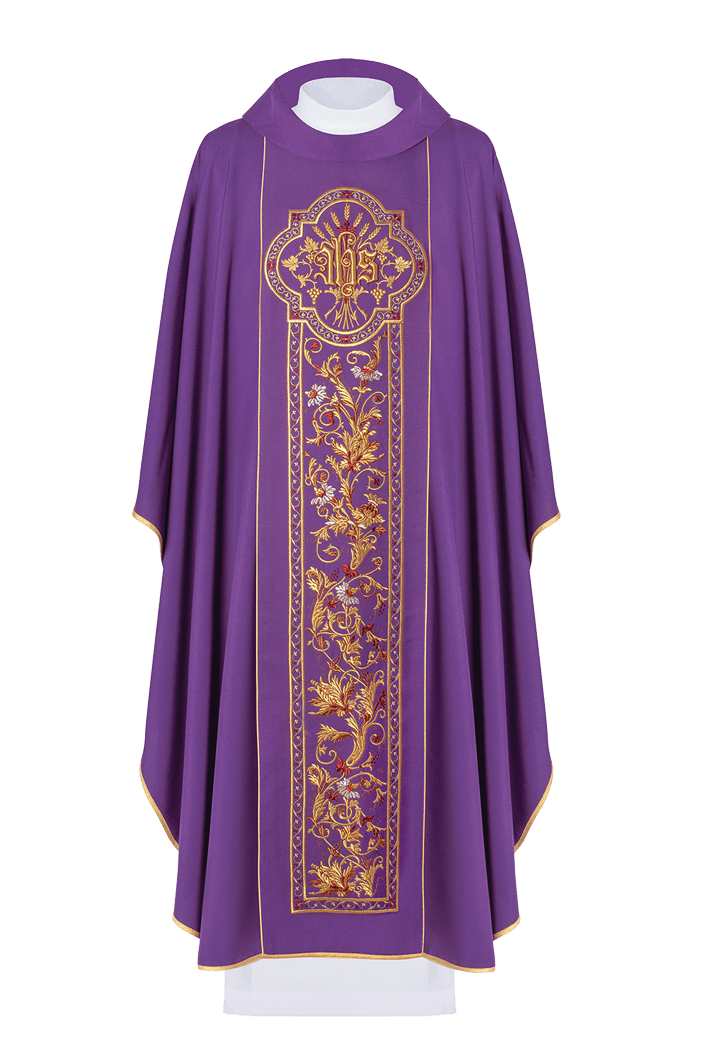 Casulla morada con Caliz dentro de roseton bordado KOR/056/03/01 FIOLET - CASULLAS.ES