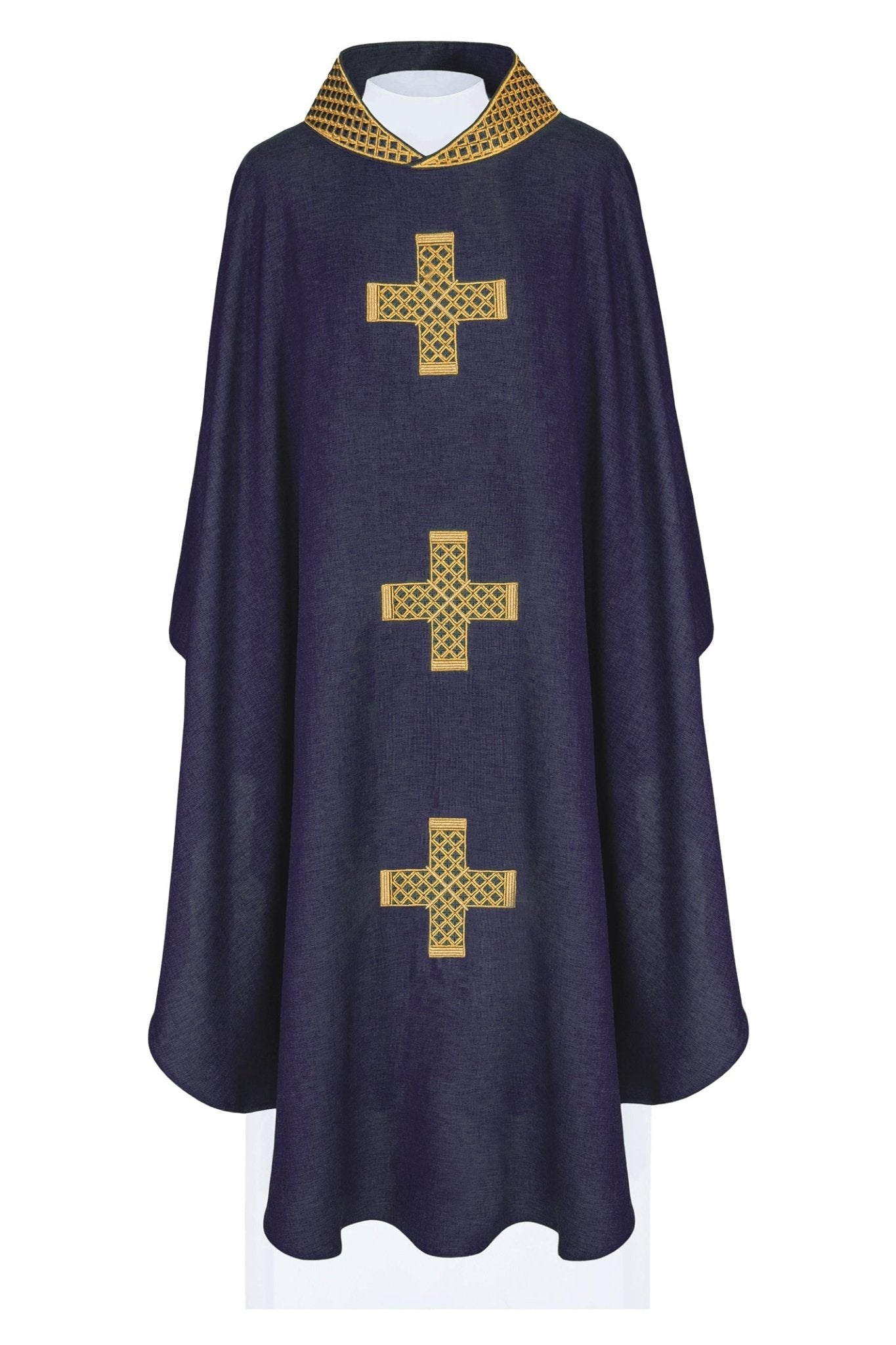 Casulla morada con cruces bordadas y cuello S - 7070 - 03 - 70 - CASULLAS.ES