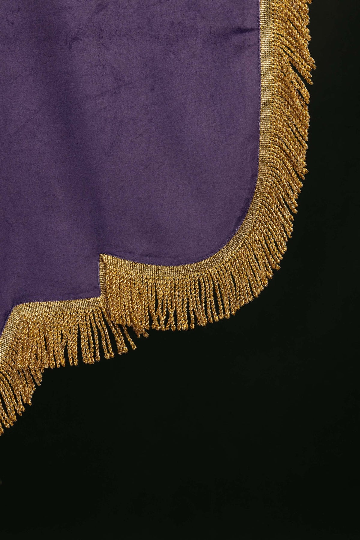 Estandarte morado, detalle de los flecos dorados del reverso