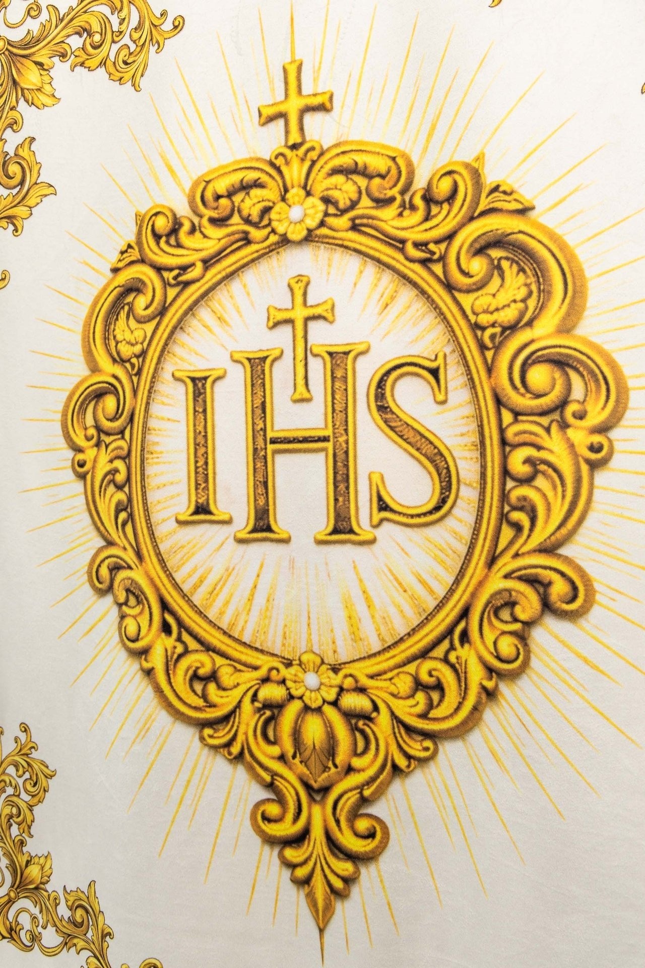 Estandarte litúrgico impreso por ambas caras con el Sagrado Corazón de Jesús y el Cristograma IHS CHD/001/05/109 80*130 - CASULLAS.ES