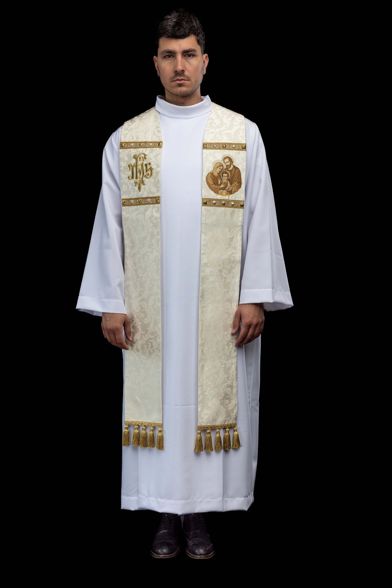 Estola con imagen de la Sagrada Familia confeccionada en tejido decorativo S-2075-05-88 - CASULLAS.ES