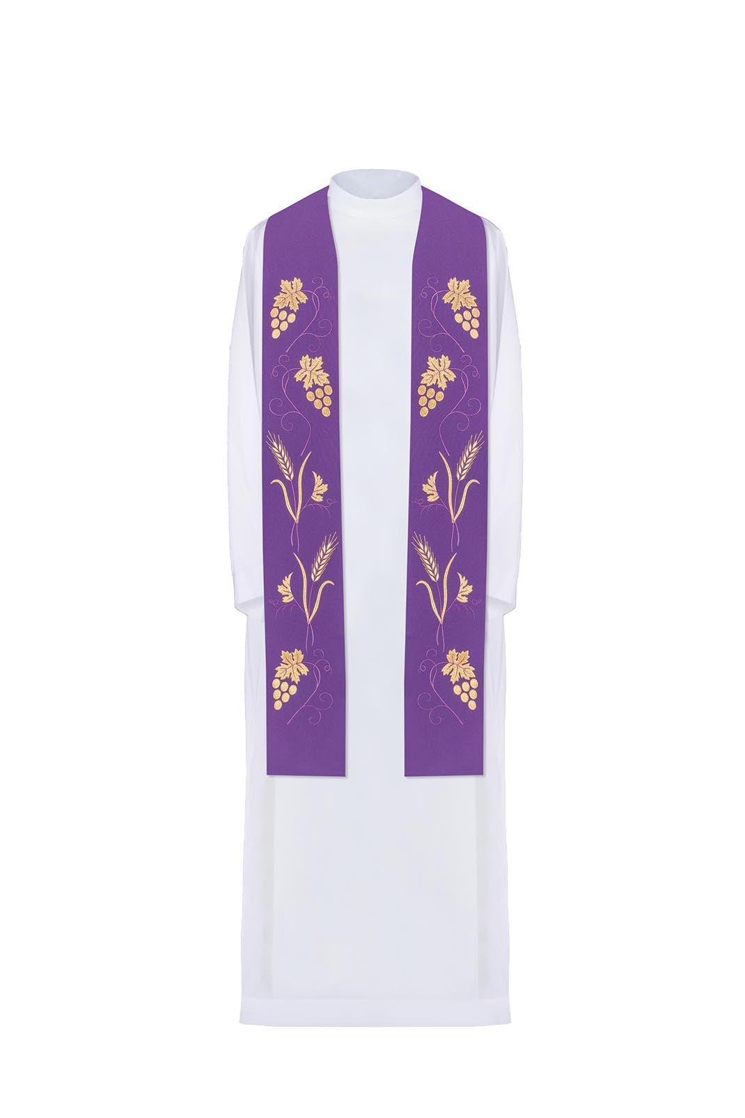 Estola morada con ricos bordados de uvas y espigas KST/001/03/01 FIOLET - CASULLAS.ES