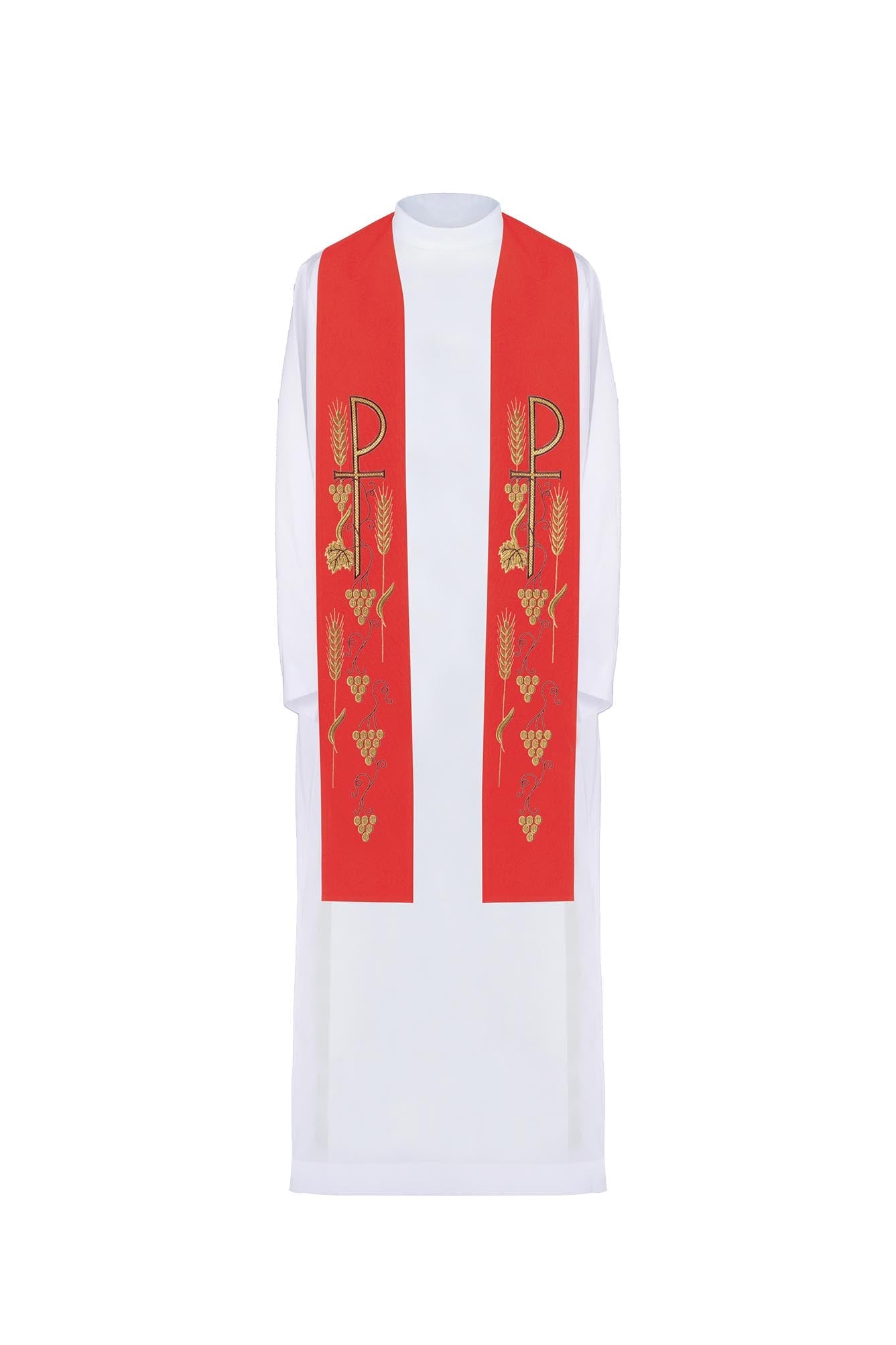 Estola roja con bordado Cruz y Uvas KST/027/02/01 CZERWONY - CASULLAS.ES