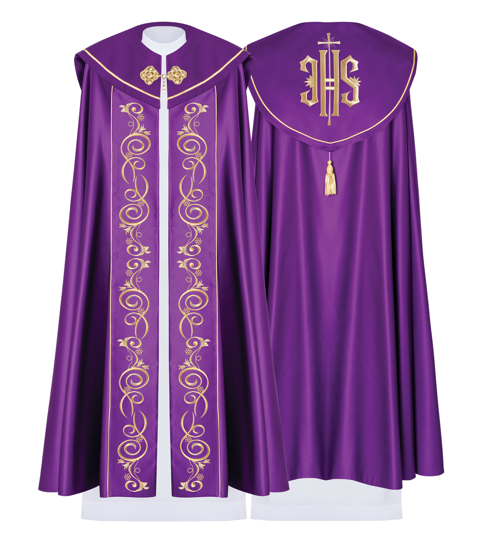 Fioletowa kapa liturgiczna z złotym haftem