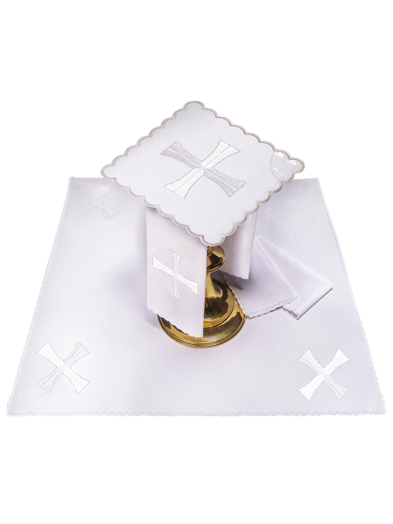 Juego de altar bordado con ribete plateado KK/010 - CASULLAS.ES
