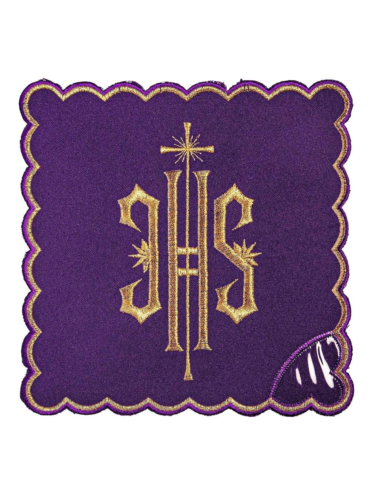 Juego de altar con bordado IHS morado KK/029/03 - CASULLAS.ES