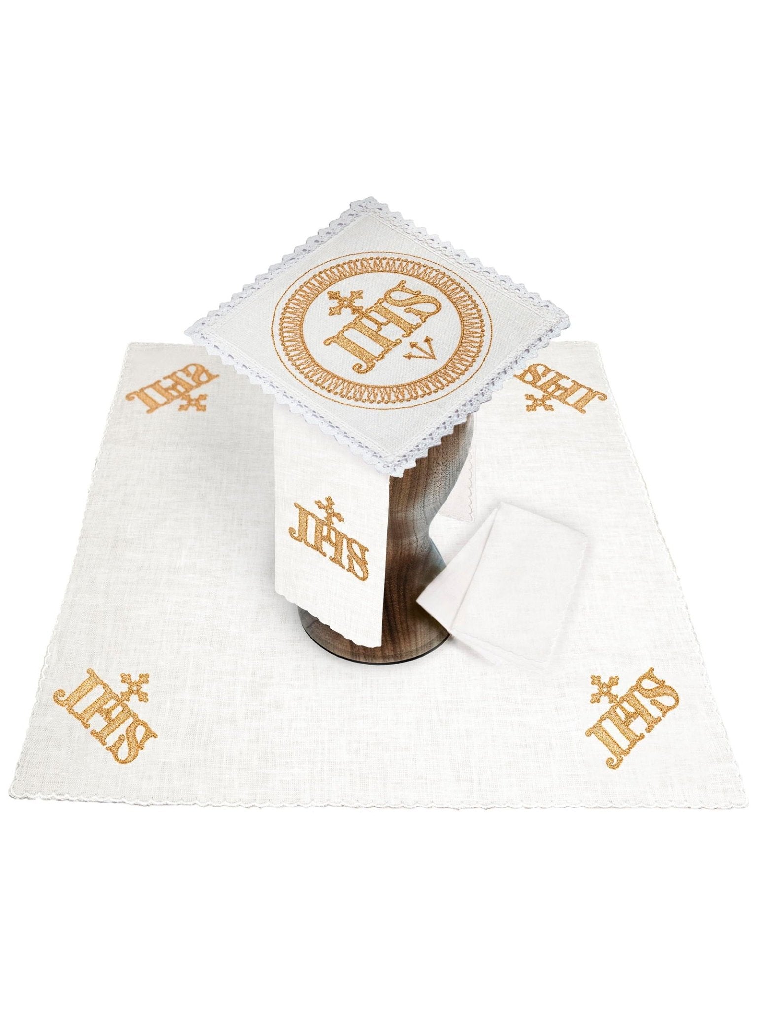 Juego de altar lino bordado IHS KKL/082 - CASULLAS.ES