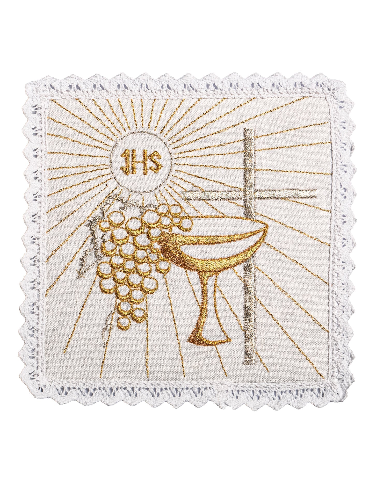 Juego de altar lino con bordado Cruz y Cáliz KKL/091 - CASULLAS.ES