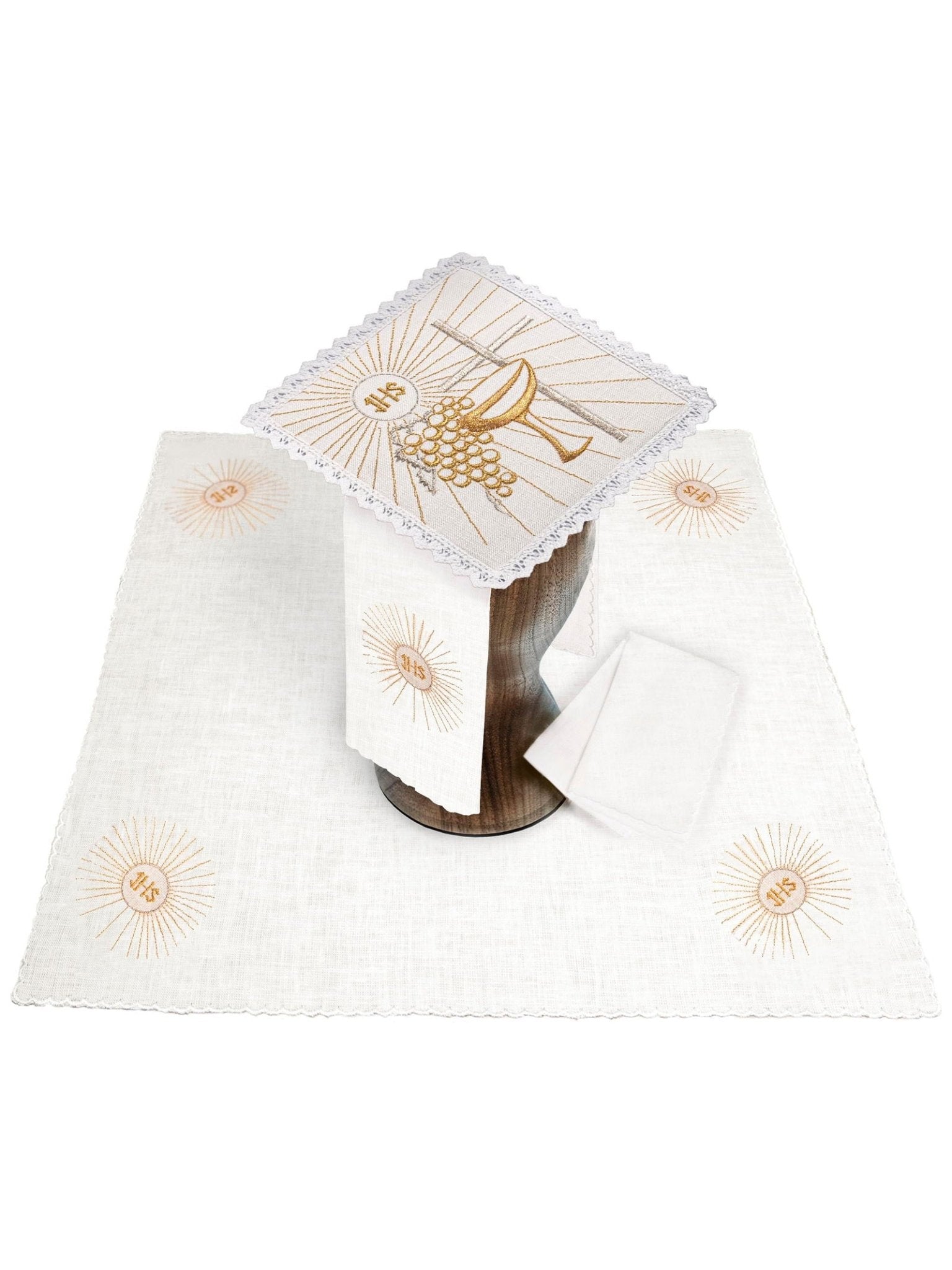 Juego de altar lino con bordado Cruz y Cáliz KKL/091 - CASULLAS.ES