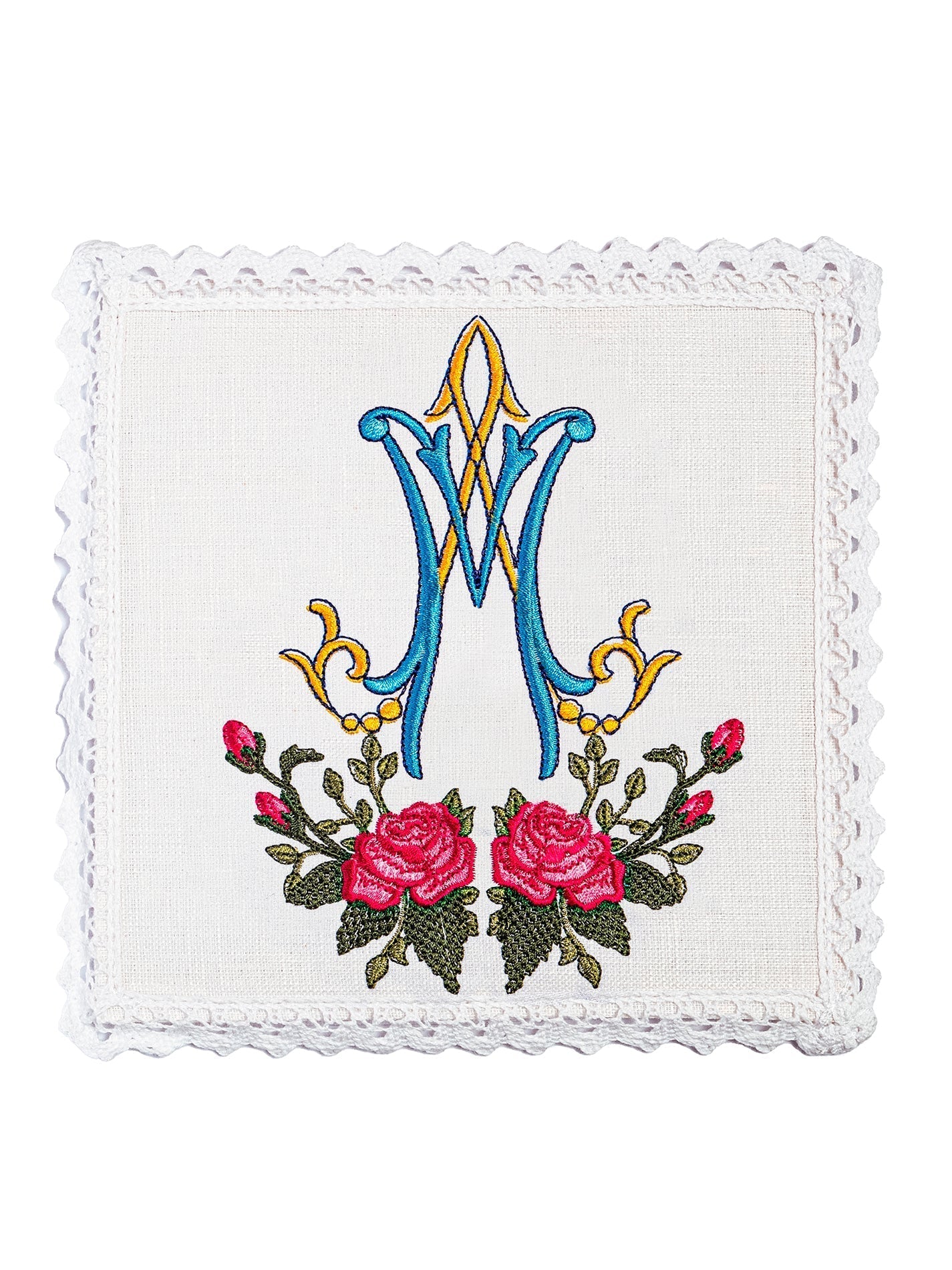 Juego de altar lino con bordado Mariano colorido KKL/078 - CASULLAS.ES