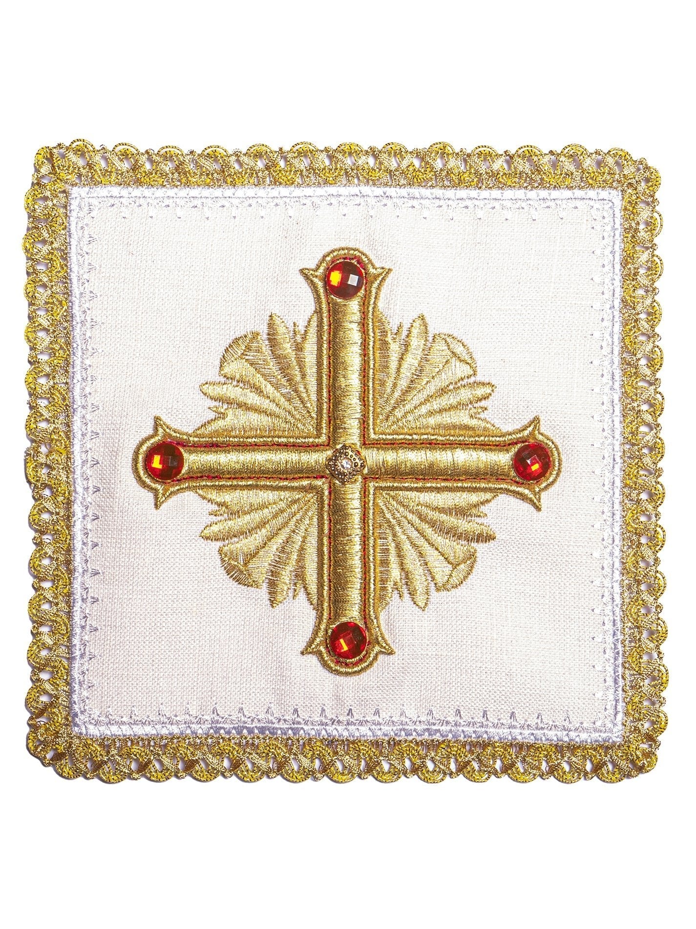 Juego de altar lino ricamente bordado con Cruz y piedras LE/5010 - CASULLAS.ES