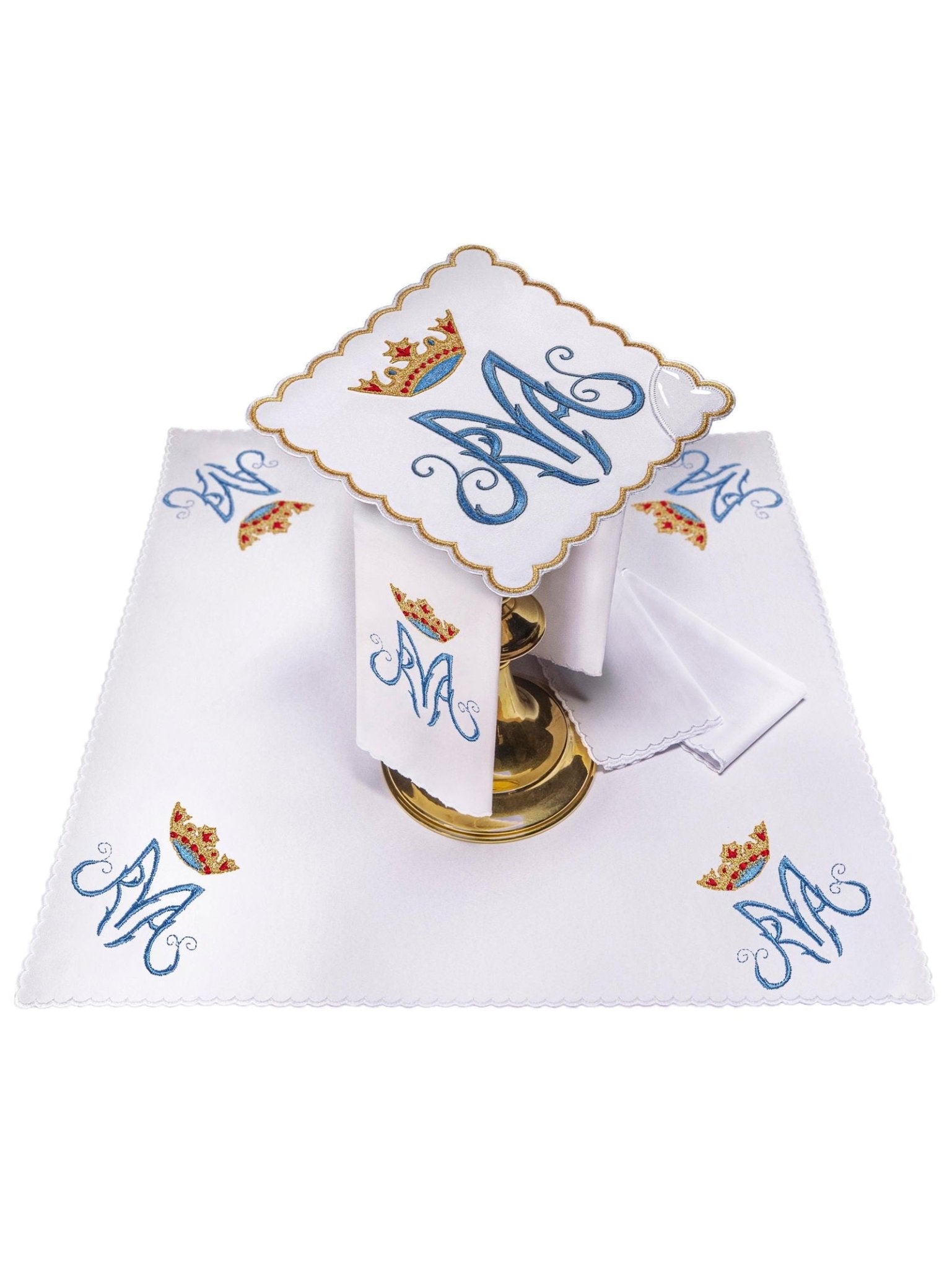 Juego de altar mariano bordado azul KK/003/C1 - CASULLAS.ES