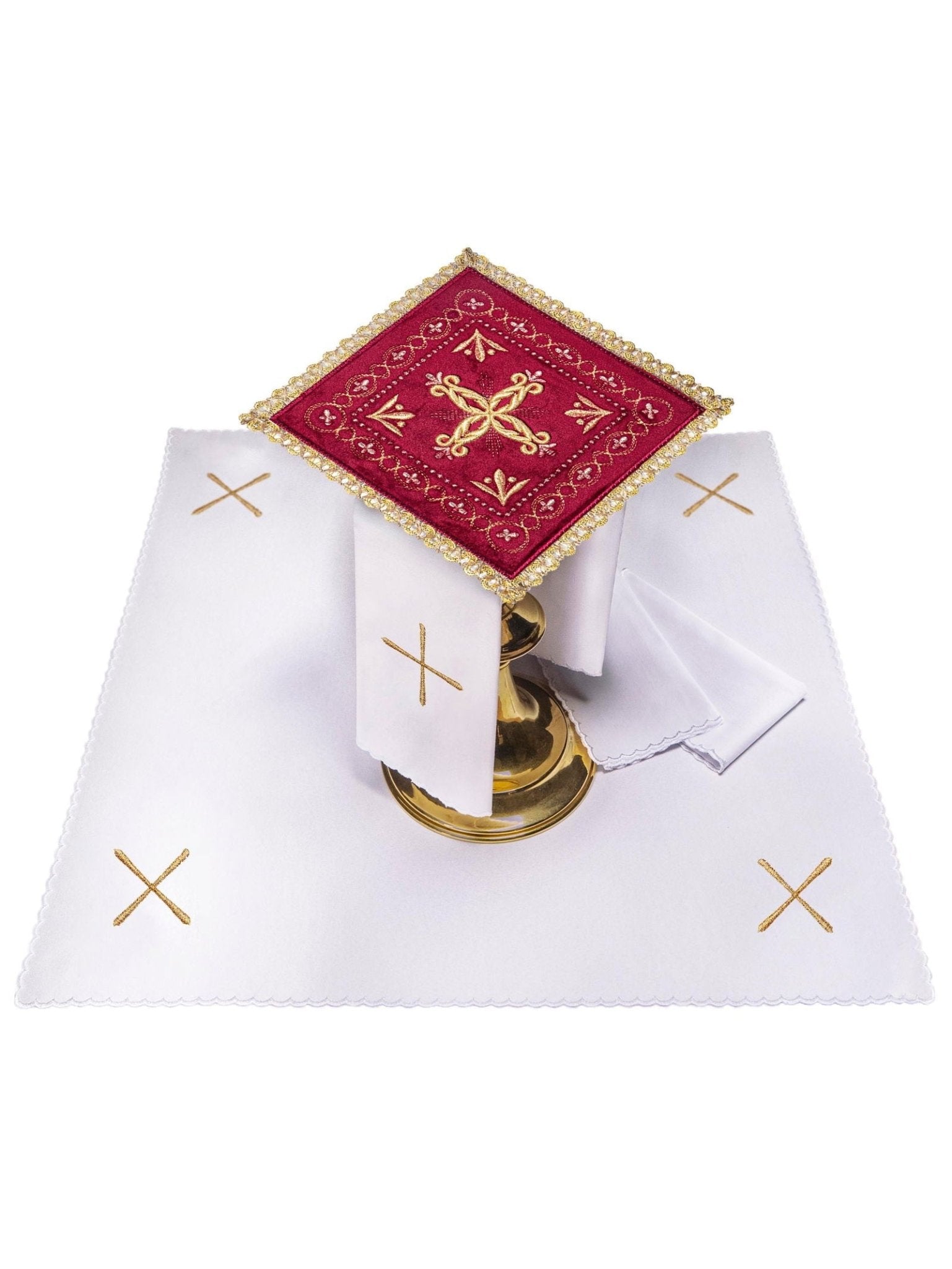 Juego de altar rojo terciopelo bordado rojo KK/5006/C1 - CASULLAS.ES