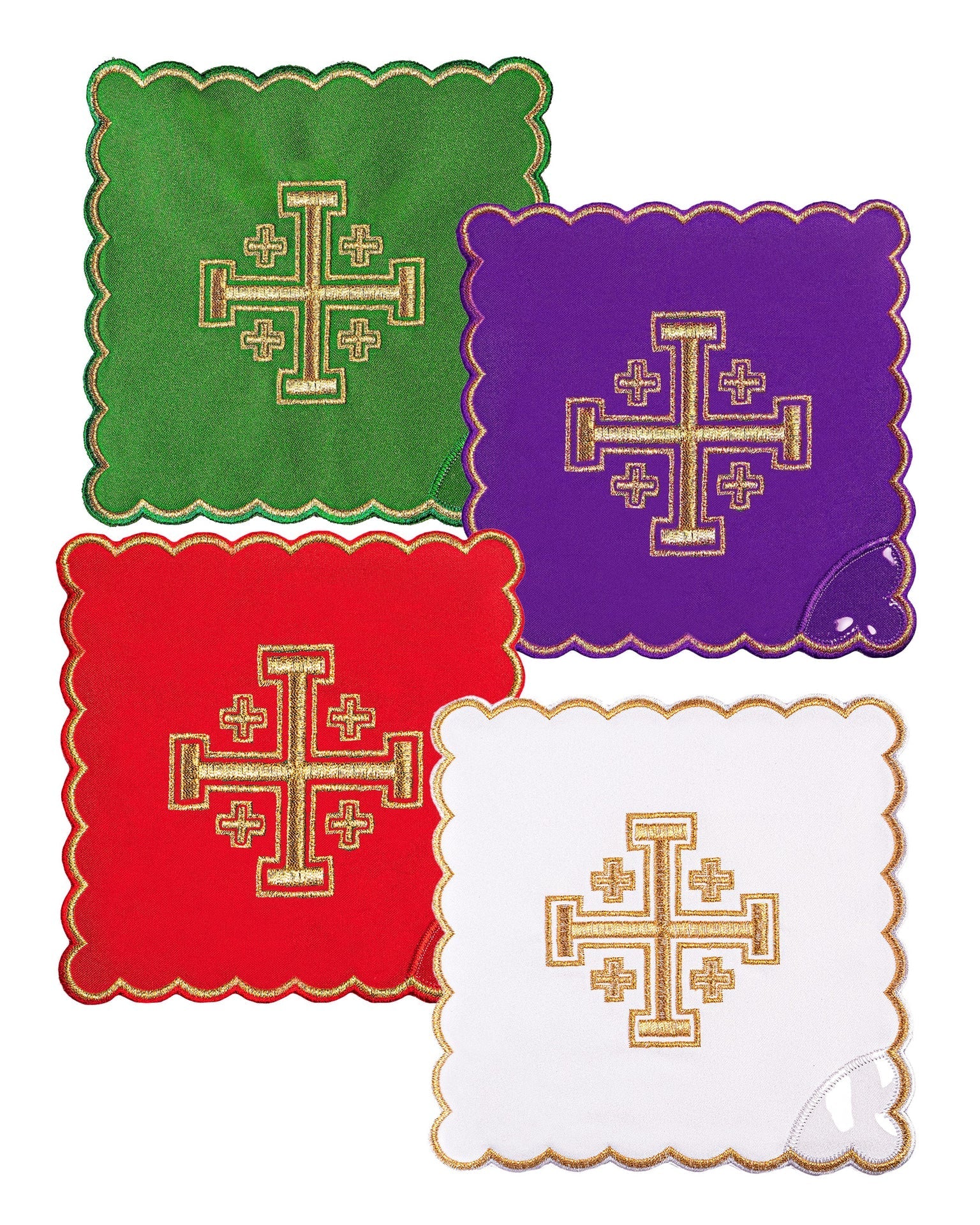 Juego de palias con bordado de la cruz de Jerusalén en cuatro colores litúrgicos KPA4/030 18*18 - CASULLAS.ES