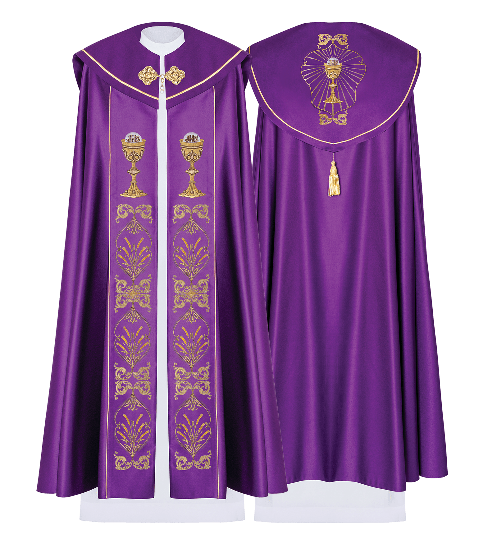 Kapa liturgiczna haftowana z monogramem w kielichy w kolorze fioletowym