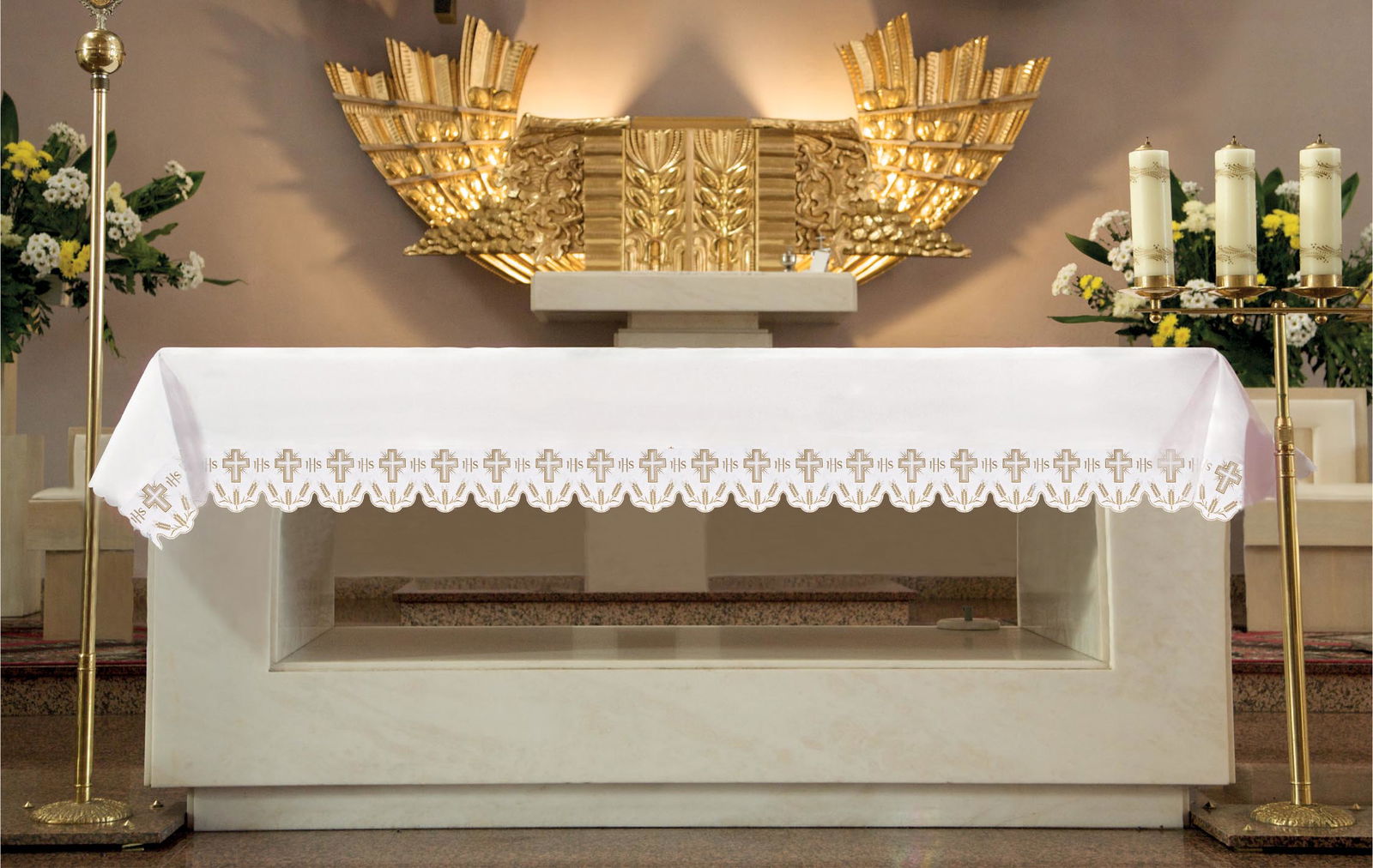 Mantel de altar con bordado frontal de cruces KOO/040/C1 150*300 - CASULLAS.ES