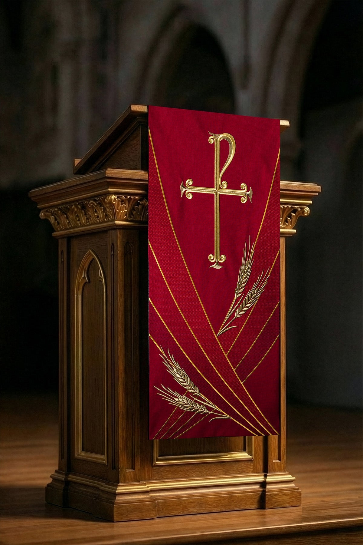 Mantel para ambón con bordado PAX en color rojo LE/8050/02 55*250 - CASULLAS.ES