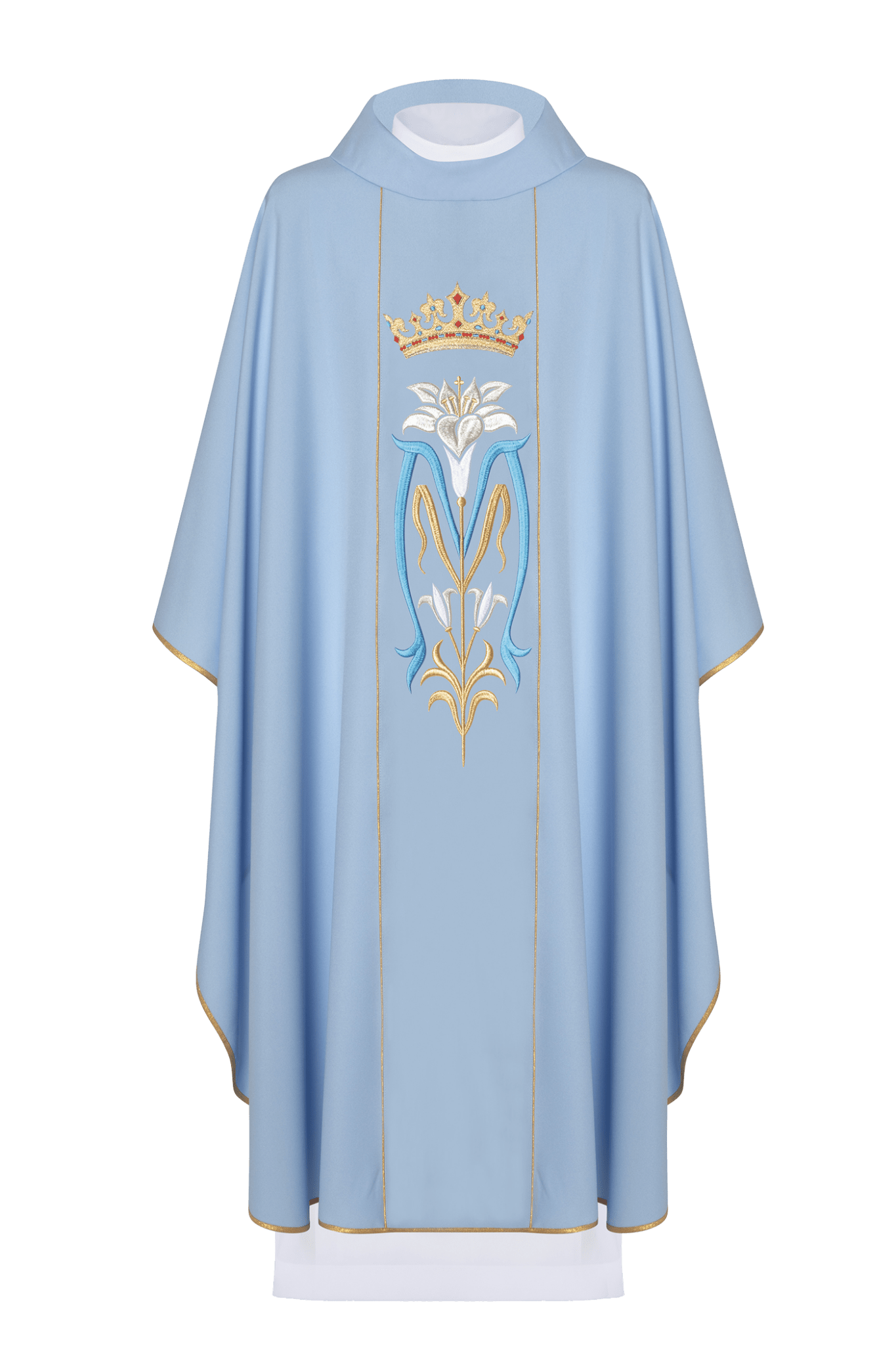 Ornat liturgiczny Maryjny haftowany z koroną Niebieski