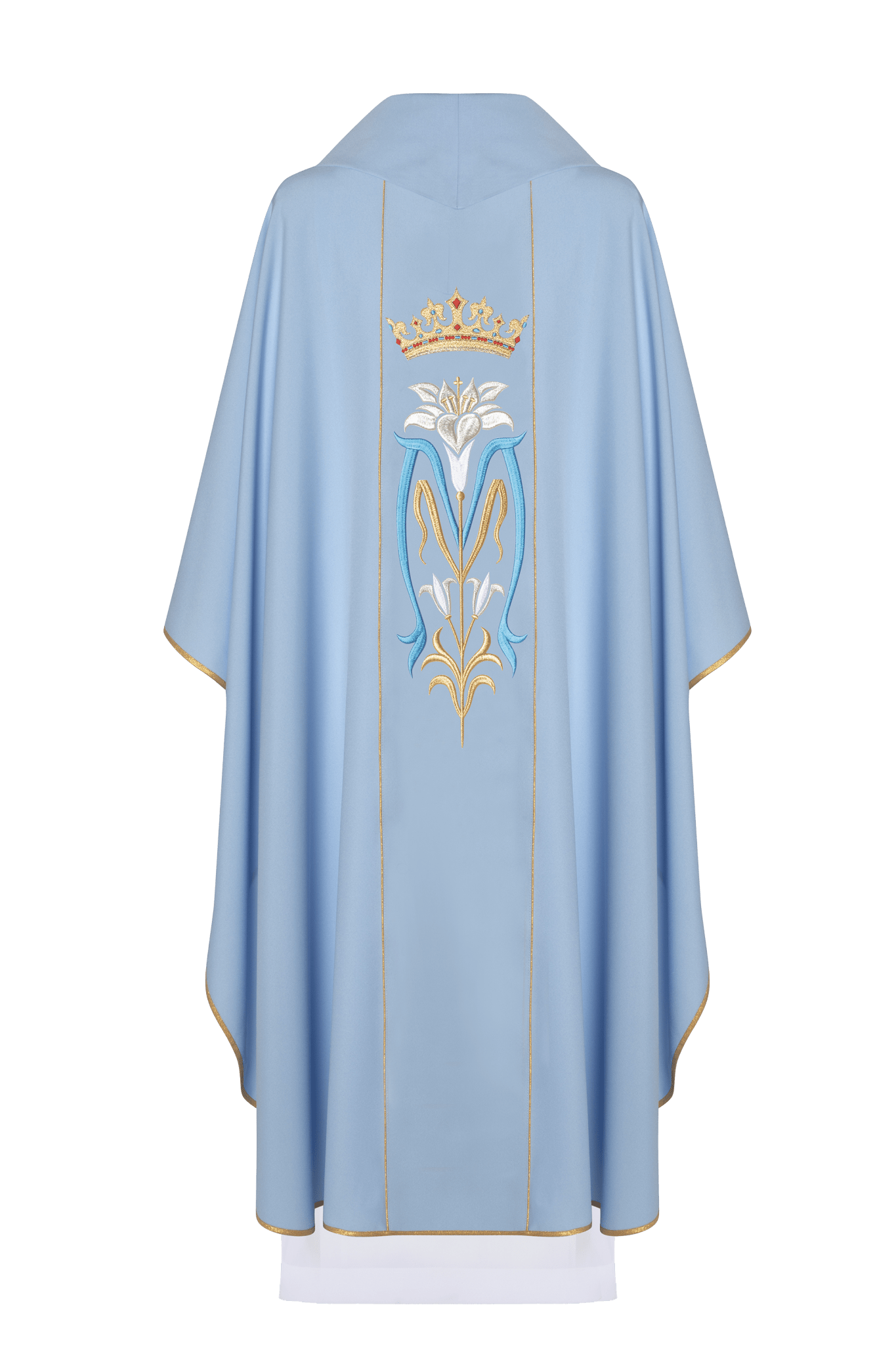 Ornat liturgiczny Maryjny haftowany z koroną Niebieski