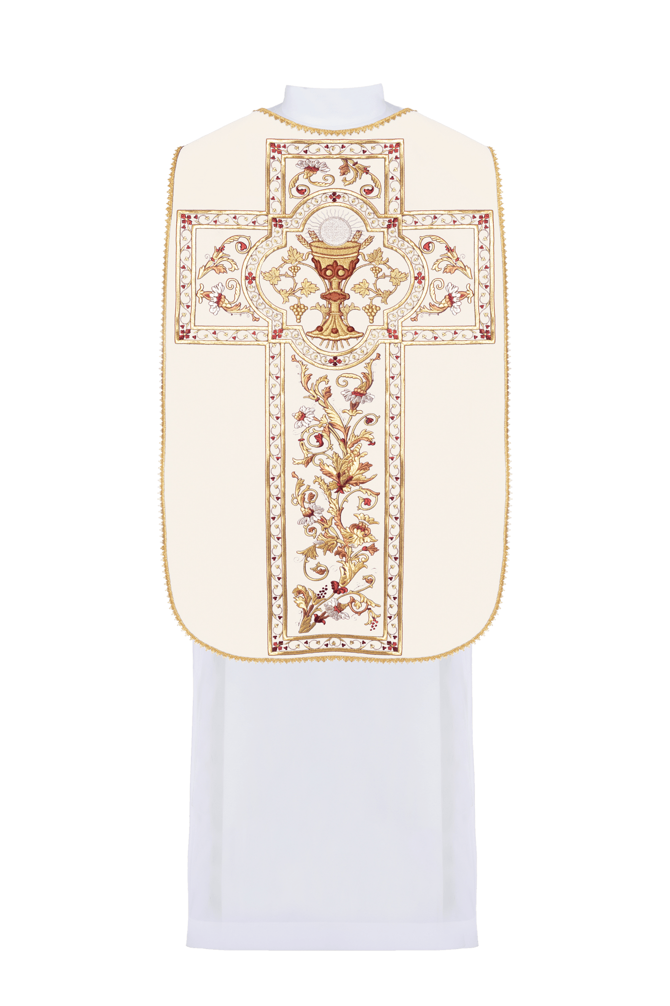 Ornat rzymski haftowany z motywem kielicha eucharystycznego