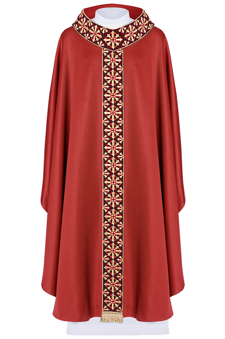 Casulla roja ricamente bordada - CASULLAS.ES