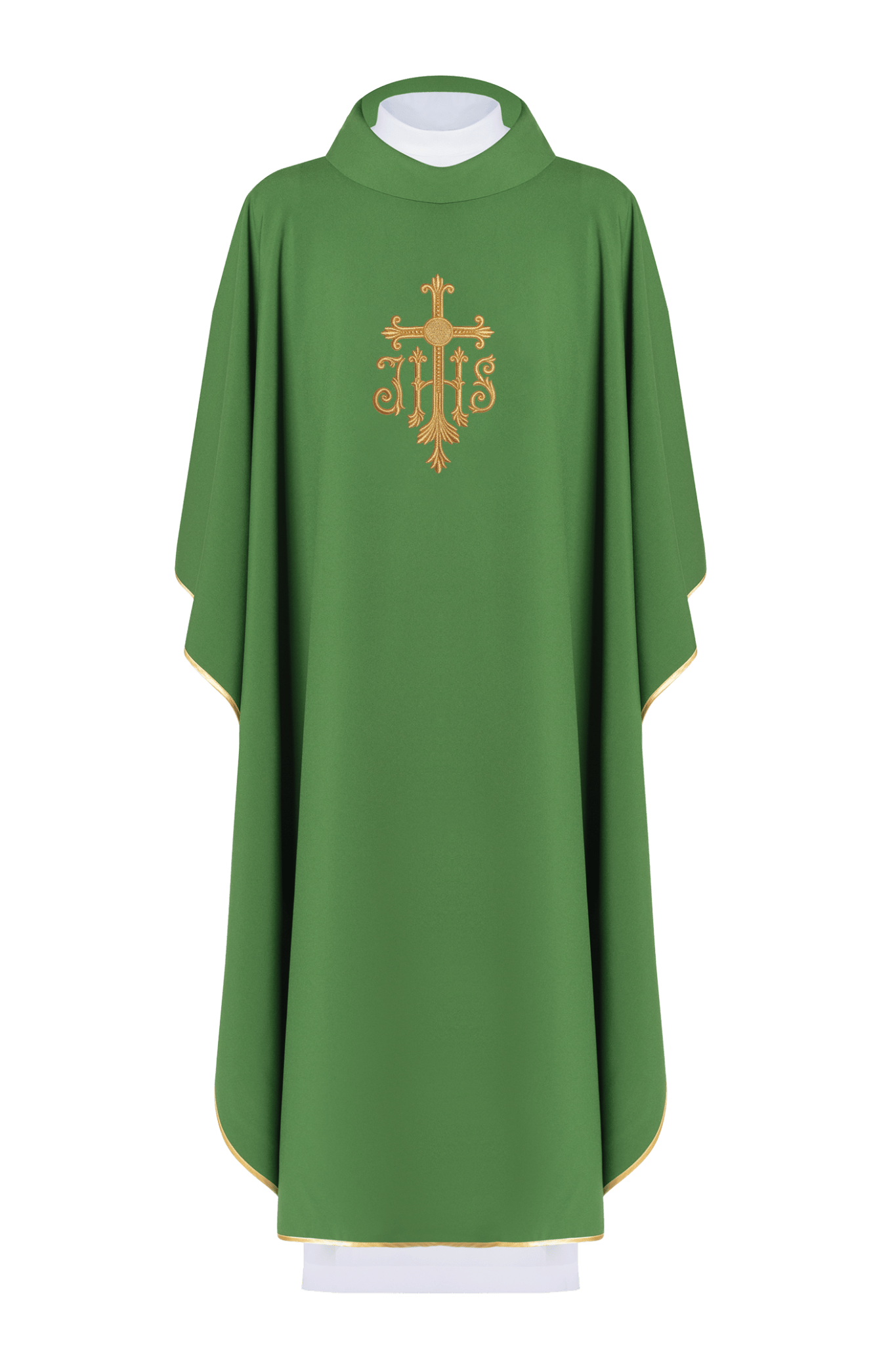 Ornat zielony z wypukłym haftem JHS