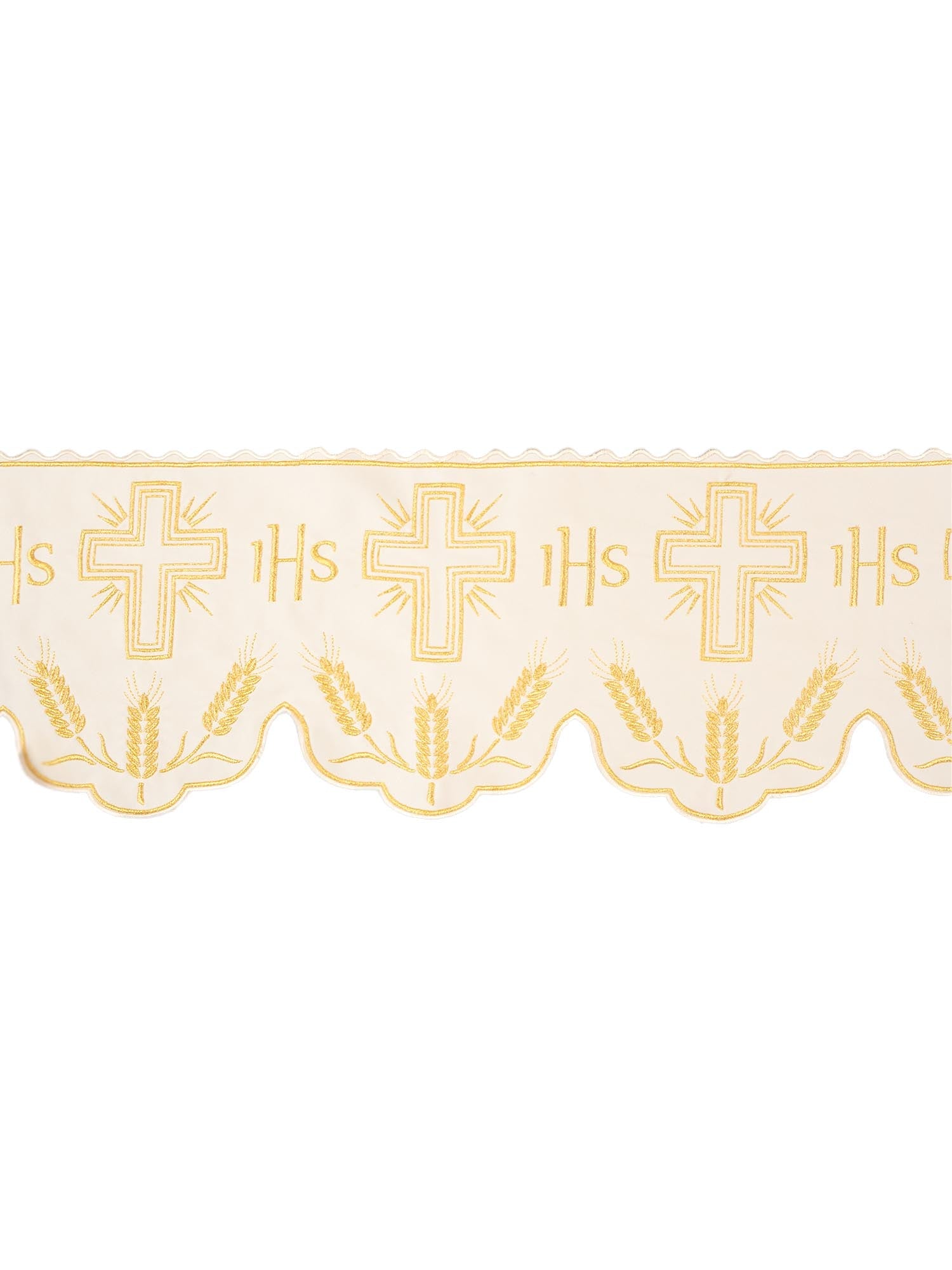 Puntilla de altar con bordado Cruz e IHS - crudo KOM/040/05 20cm 3,5m - CASULLAS.ES